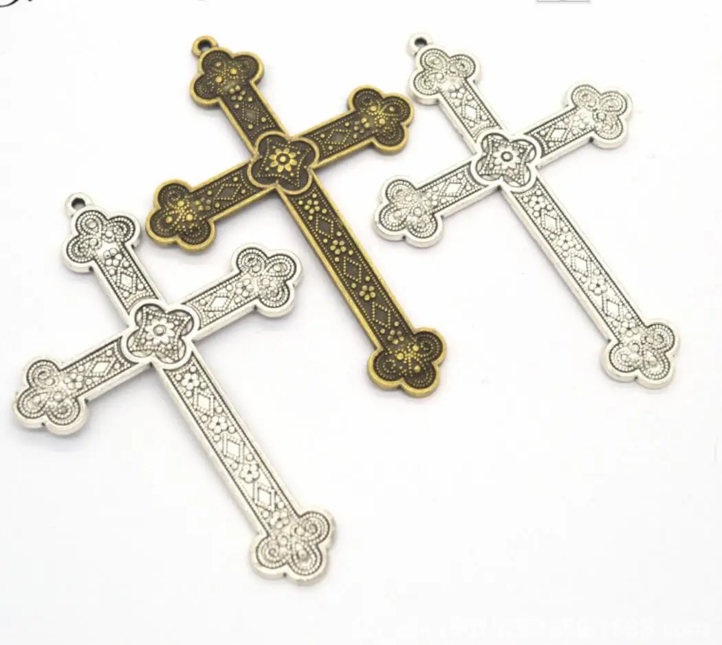 

10pcs 80*53mm Antique Silver Color Cross Charms Pendant For Jewelry Making DIY Jewelry Findings F0698