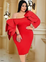 sexy red party dresses for women 2022 cascading ruffle one shoulder dress elegant short sleeve midi robe birthday homecoming 4xl
