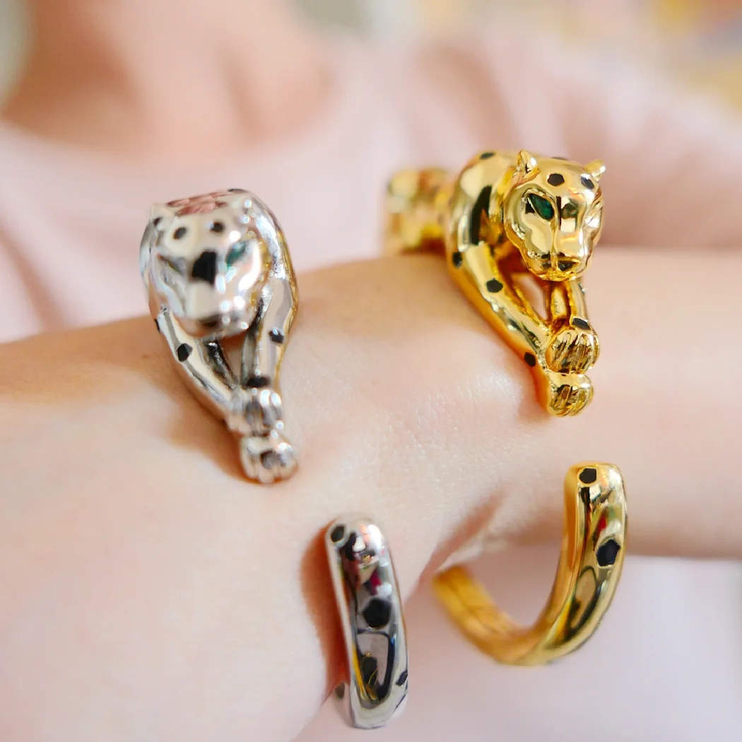 American Fashion Black Spot Leopard Panther Cuff Bangle Brac