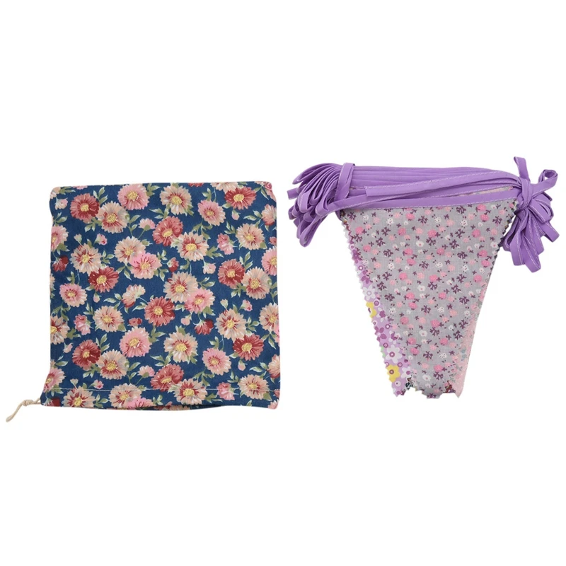 

BEAU-40 Feet Fabric Bunting Banner Vintage Bunting Flag Floral Pennants Triple-Cornered Flags For Birthday Wedding Party