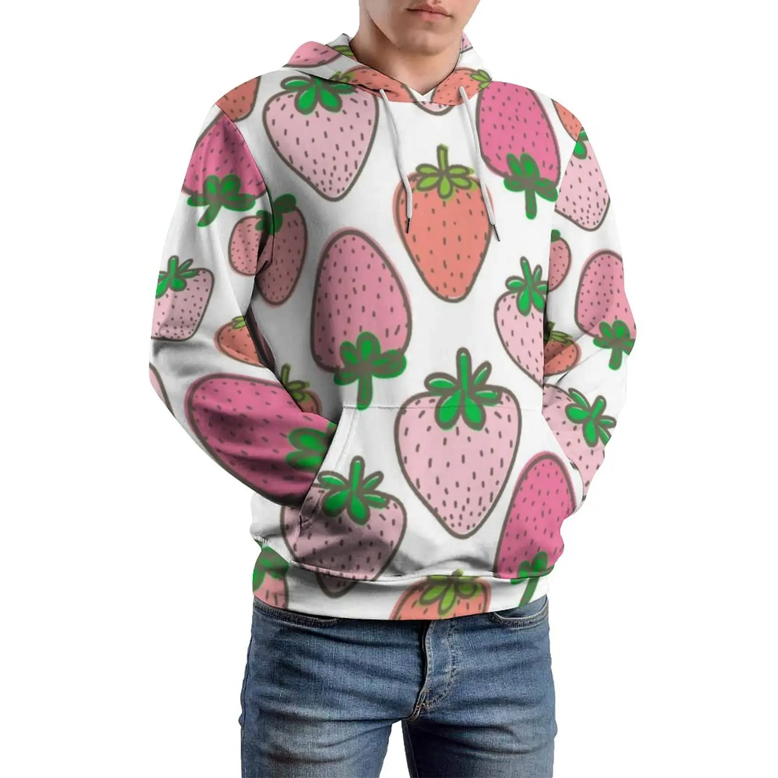 

Повседневные толстовки Pinky Fresh с клубничным принтом, мужские милые модные толстовки с капюшоном, Весенняя уличная одежда с длинным рукавом, толстовка большого размера
