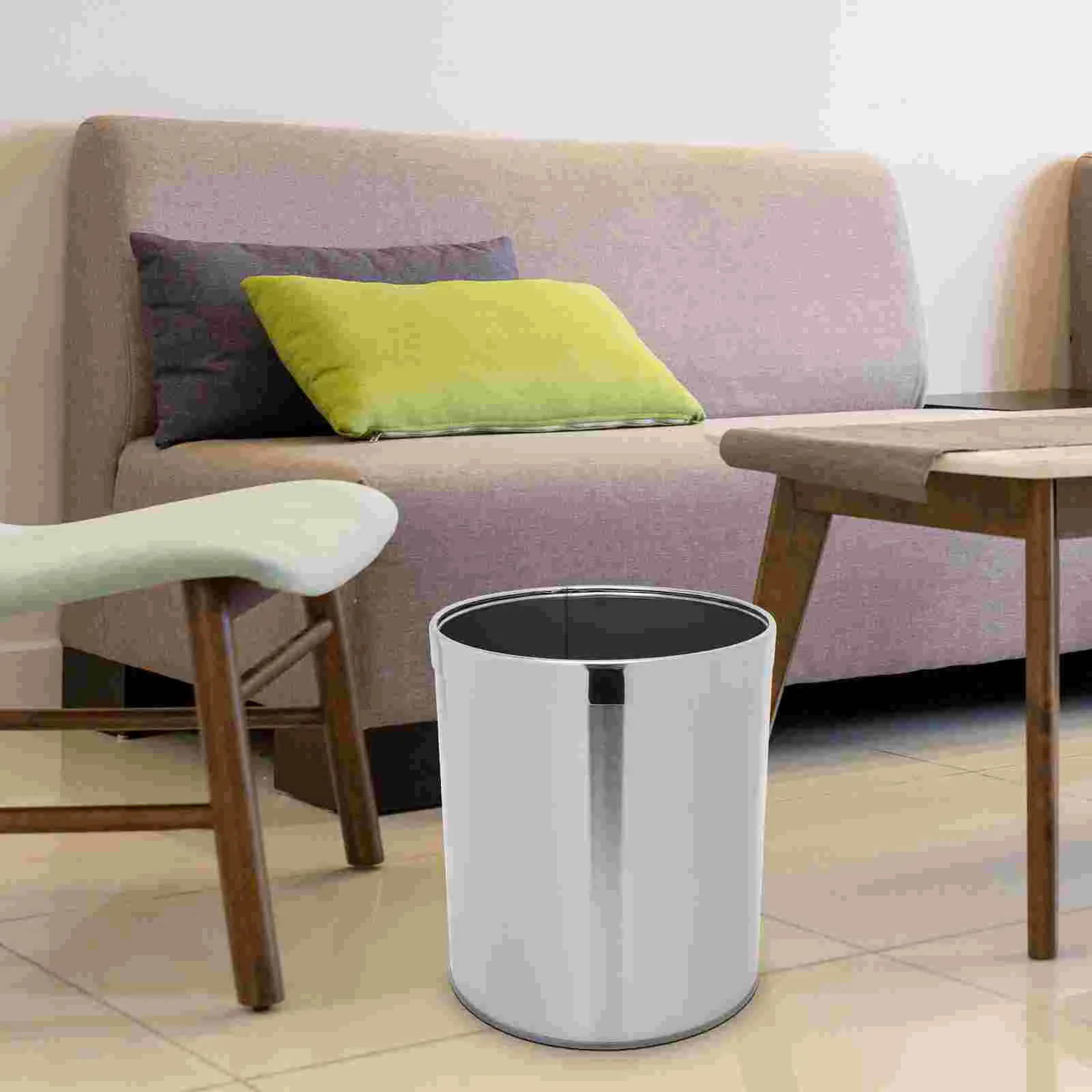 

Stainless Steel Trash Bin Waste Basket Garbage Bedroom Trashcan Bathroom Outdoor Household