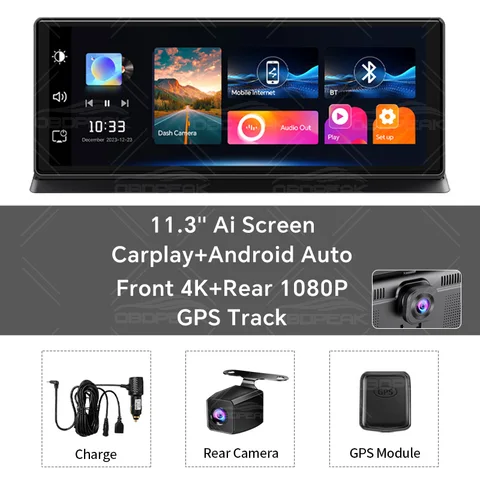 Видеорегистратор K2 Pro, 11,3 дюйма, 4K, 2160P, Carplay and Android Auto, Wi-Fi, GPS