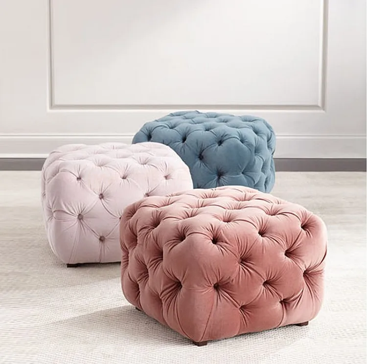 

Fabric footstool for changing shoes in cloakroom