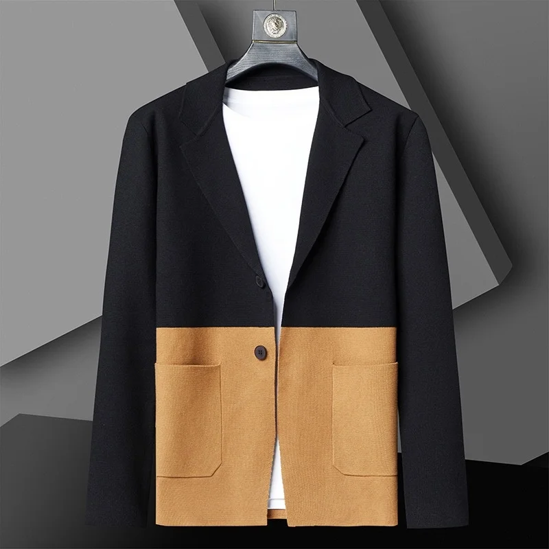 

end boutique fashion High splicing knitted cardigan leisure youth color contrast sweater coat for men's 2023 autumn