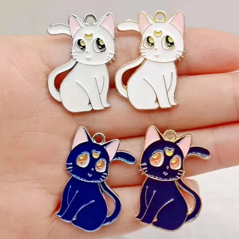 10 шт. 30x20 мм эмаль луна кошка подвеска для изготовления ювелирных изделий милые