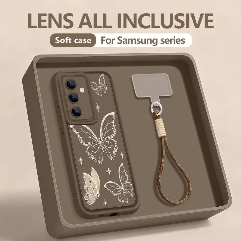 Фото Чехол для телефона с ремешком на запястье для Samsung Galaxy S26 S24 S25 Ultra S23 S25 FE A57 A17 A56 A16 A55 A54 A15 A25 с принтом бабочки №2