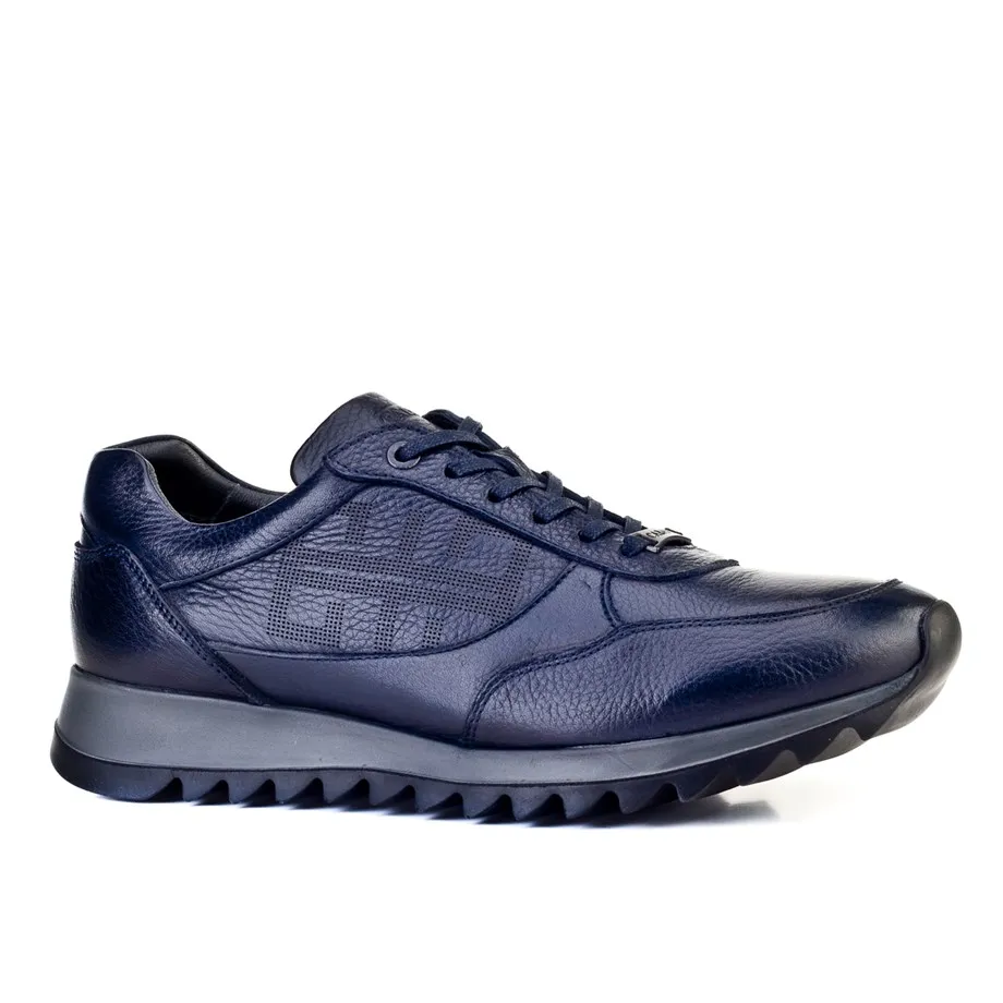 

Genuine leather navy blue lace-up men's casual shoes