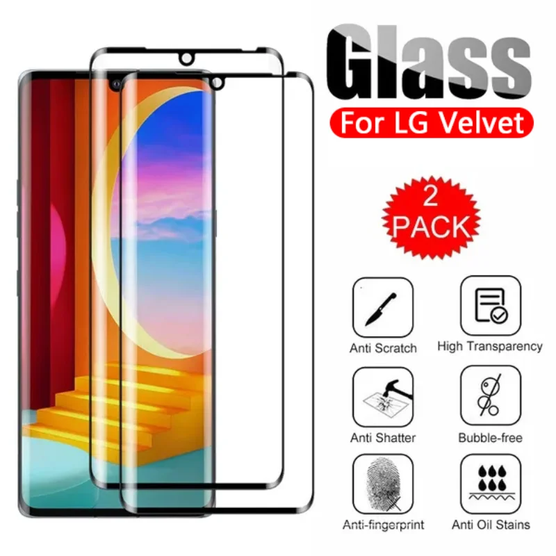 2Pcs 3D Full Cover Curved Screen Protectors For LG Velvet G9 5G For LG Velvet LG Wing 5G Tempered Glass Protective Film