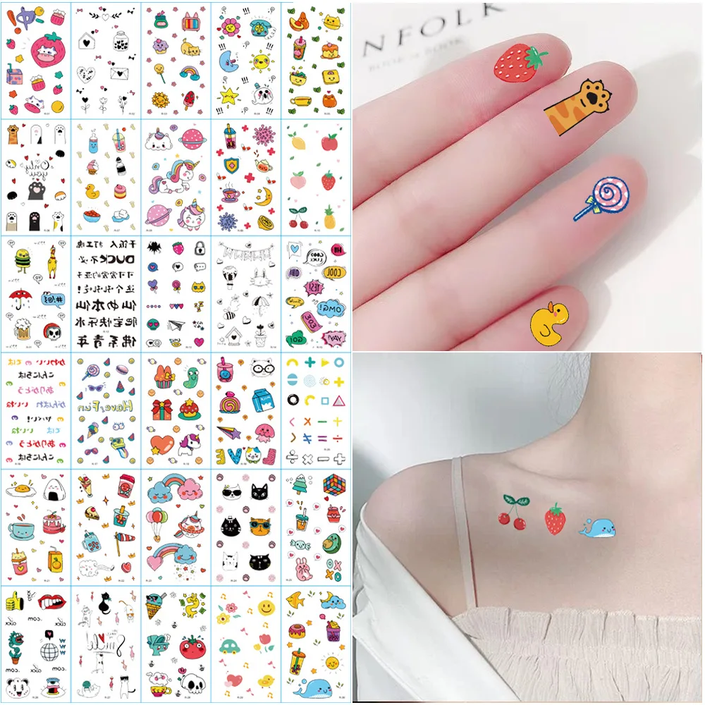 

30pcs Internet Celebrity Small Fresh Children's Cute Color Finger Tattoo Sticker Creative Cartoon Ins Style Tattoo Sticker