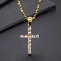 haoyi hip hop rock cross pendant necklace for men women fashion stainless steel shiny zircon jewelry accessories