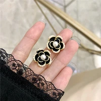 korean fashion black stud earrings for women 2021 vintage trend gold flower pearl statement geometric jewelry party accessories