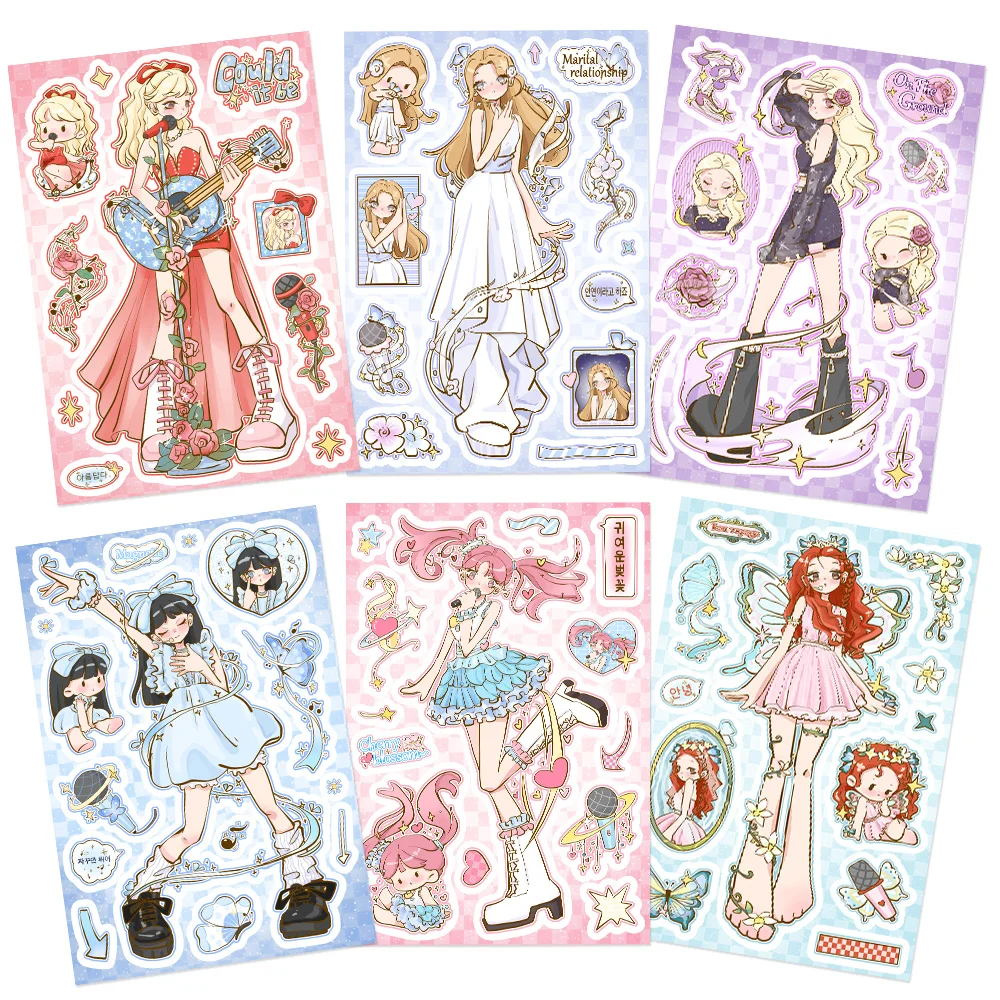 8/16 листов наклейки Девушка из мультфильма