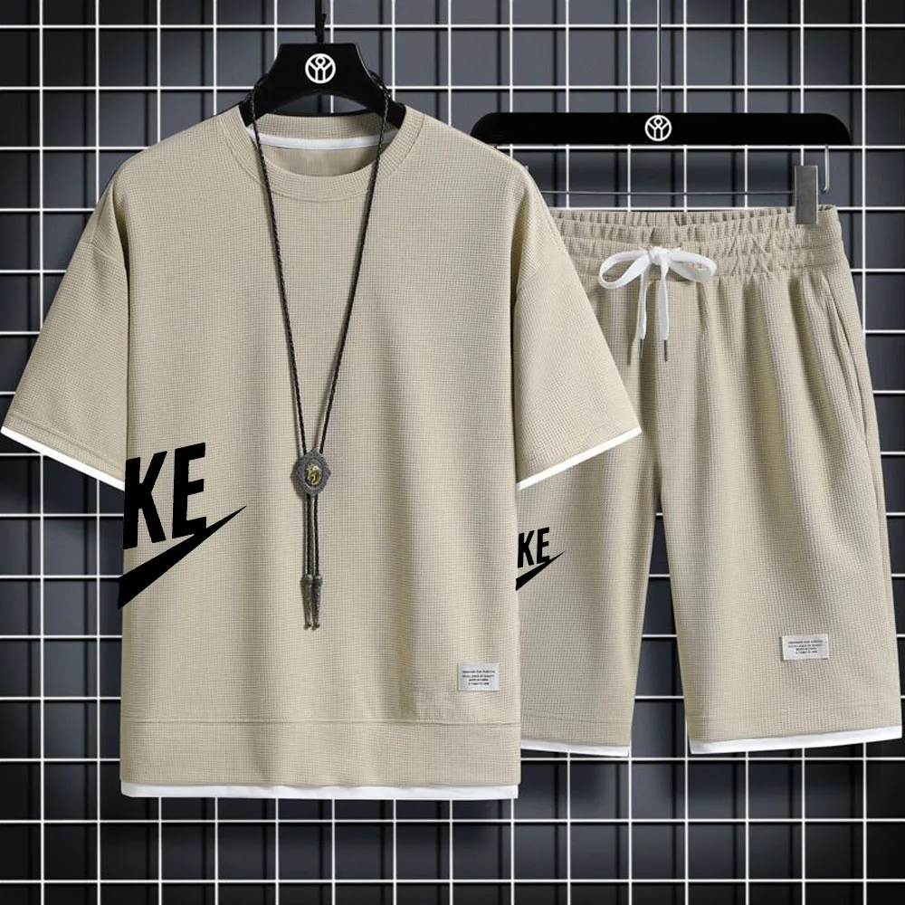 2023 Summer Men's T-shirt+Shorts Suit Men's Sports Suit Brand Printing Casual Fashion Short-sleeved T-shirt Set Men Clothing