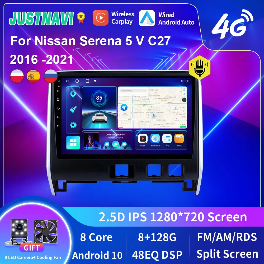 JUSTNAVI For Nissan Serena 5 V C27 2016 -2021 Android 10 Car Radio Navi GPS Serero Carplay 4G Multimedia Video Player 2din