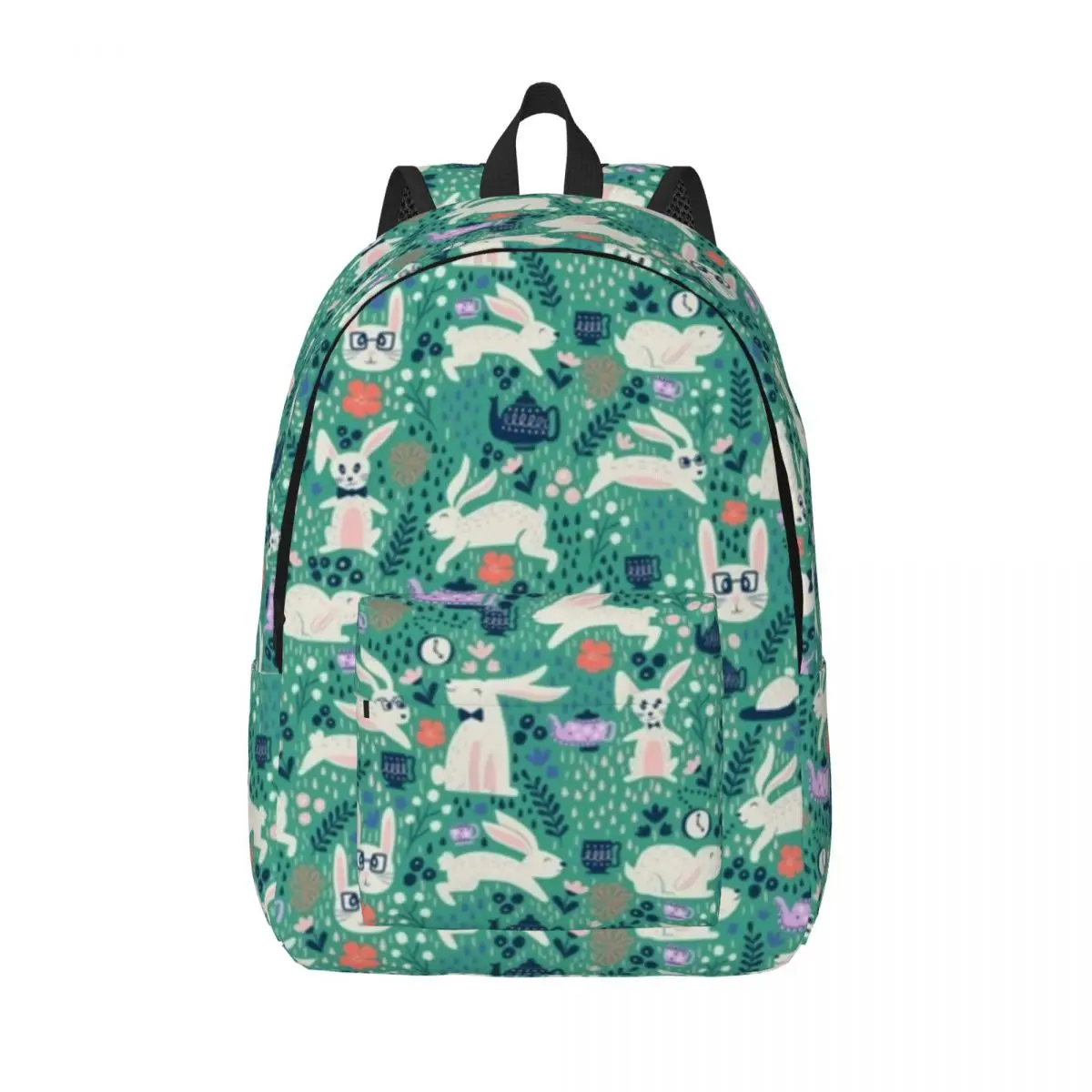 

Easter Rabbit Canvas Backpacks Bunnies and Teapots Aqua Bag Business Backpack Unisex Cool Bags