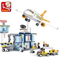 sluban city aviation cargo plane airport airbus airplane control tower diy building blocks toy set for kids education boy gifts