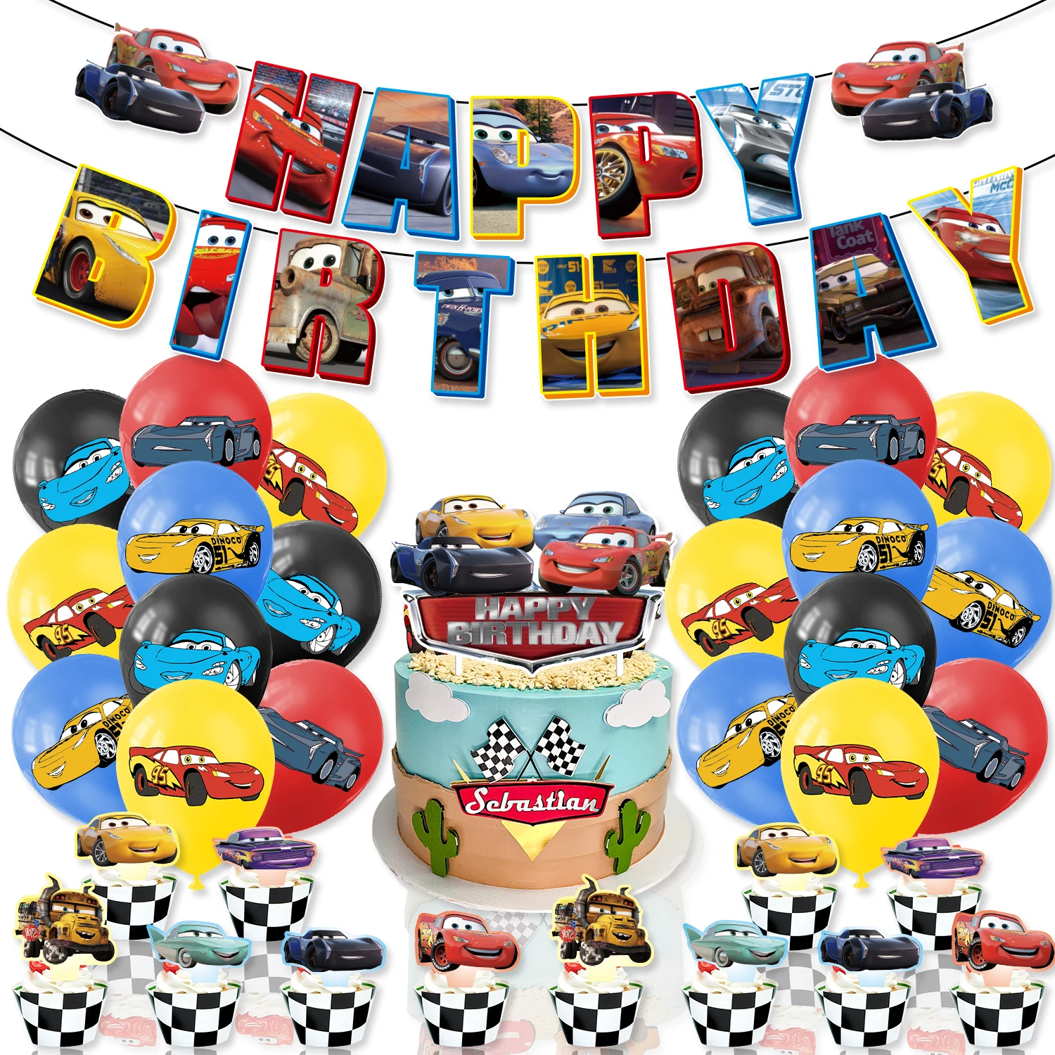 

Cars Lightning McQuee Brihtday Party Decorations Banner Balloons Caketoppers Racing Car Party Supplies Boy Baby shower Party