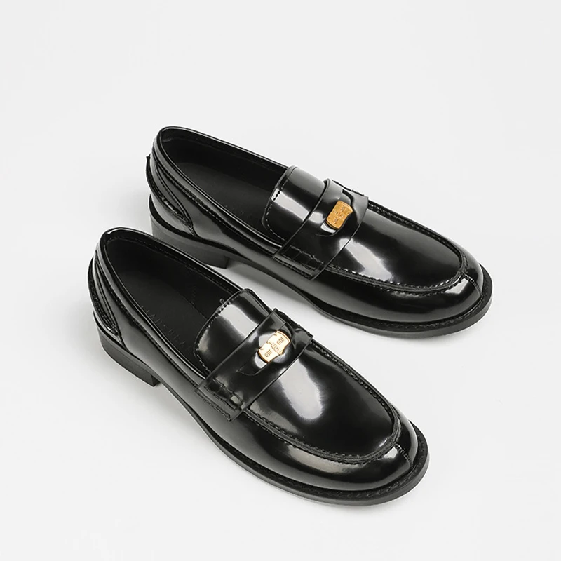 Loafers Women 2023 New Arrival Slip on Gold Coin Deco Round Toe Oxford Shoes 2.5cm Heel Office Lady Flats