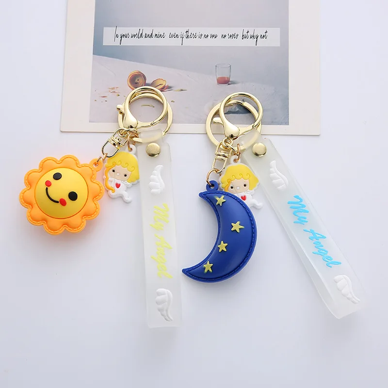 

Her Angel Good Night Moon Star Sunflower KeyChain KeyRing Women Man Accessories Jewelry Bag Pendant Friendship Family Gift