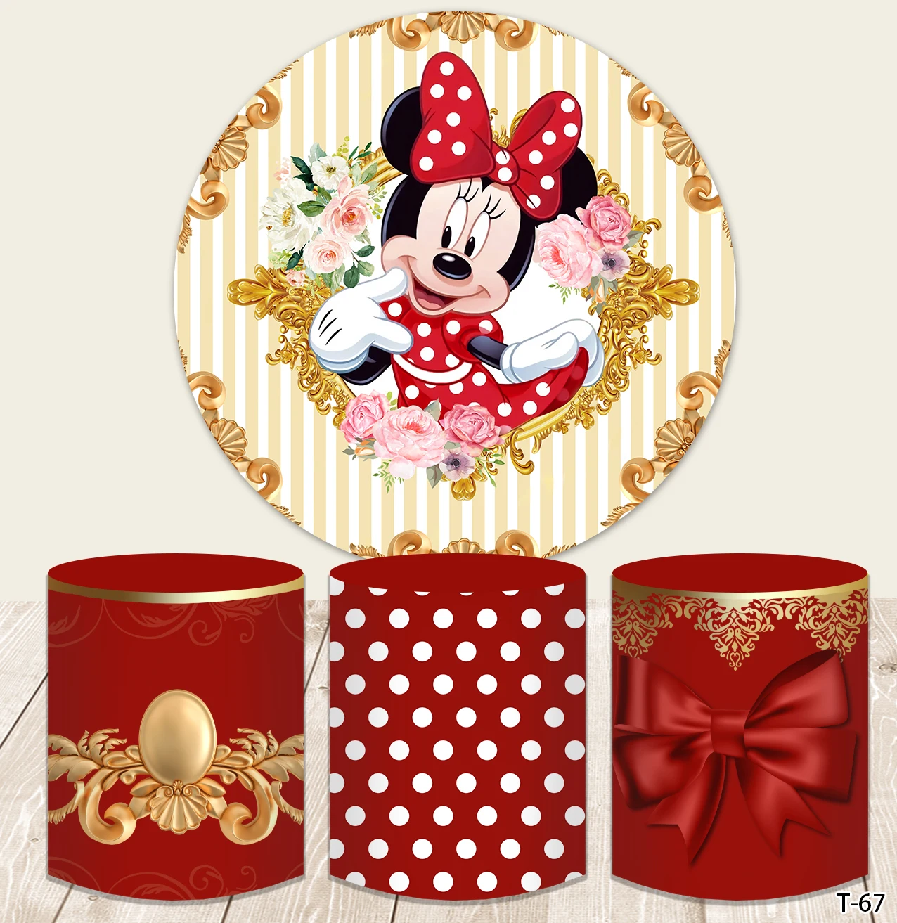 

Disney Red Minnie Mouse Round Background Wedding Decoration Party Circle Backdrops Children's Birthday Decorations Photozone