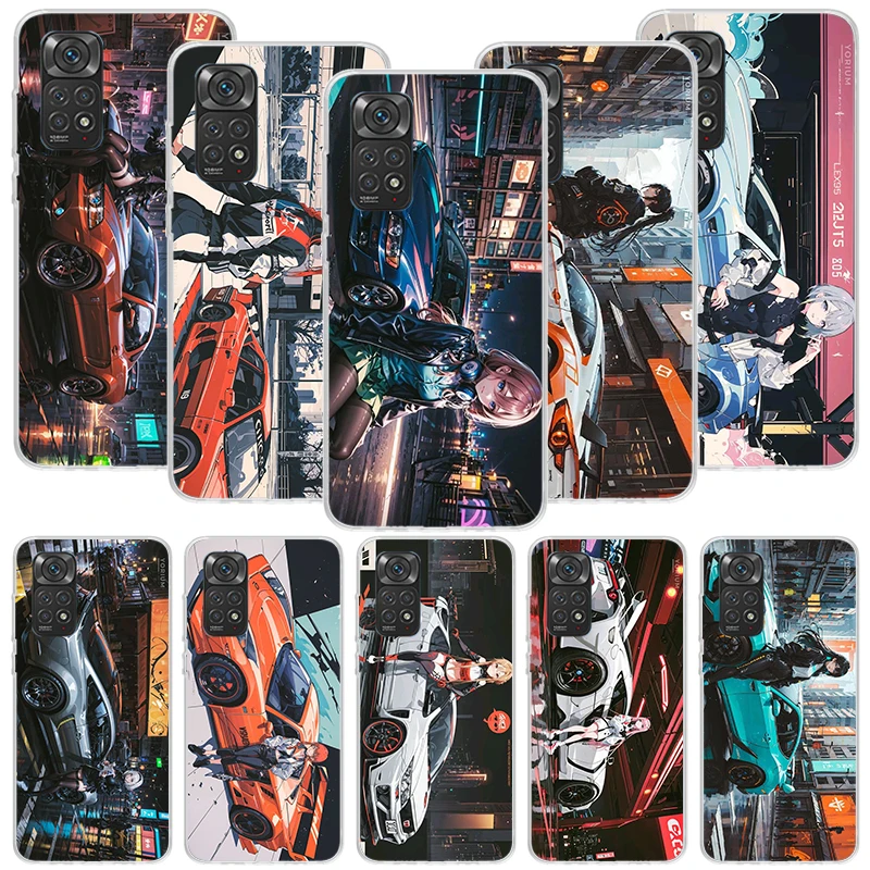 Чехол для телефона Anime Girl Sports Car JDM Xiaomi Redmi Note 13 12S 12 11S 10 9 8 10S 11 11T 11E Pro Plus + 9S 8T 7 5G Cover Coque