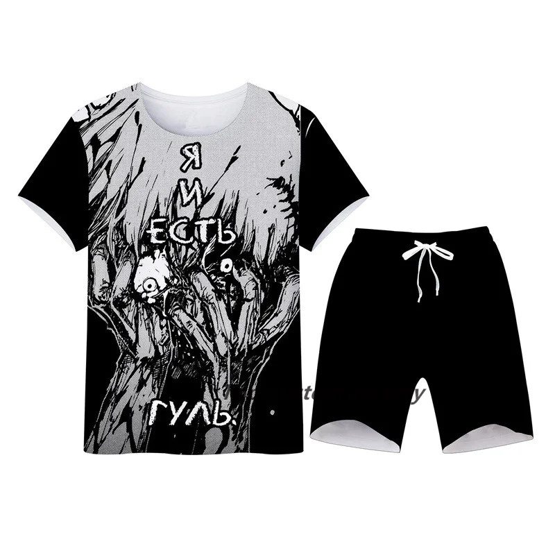 Tracksuit Suit Men's Summer Oversized Street Short Sleeve T-Shirt 2 Piece Set Tentacle Print Jogger Outfits Womens