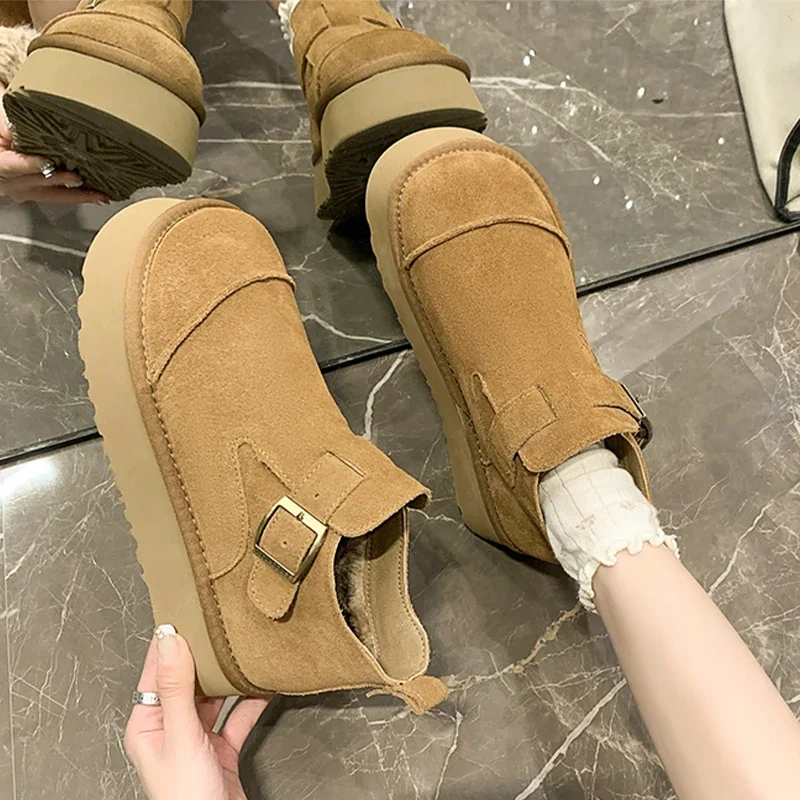 

Suede Snow Ankle Boots Women Flats Platform Shoes Winter 2024 New Designer Gladiator Chelsea Boots Walking Casual Mujer Botas