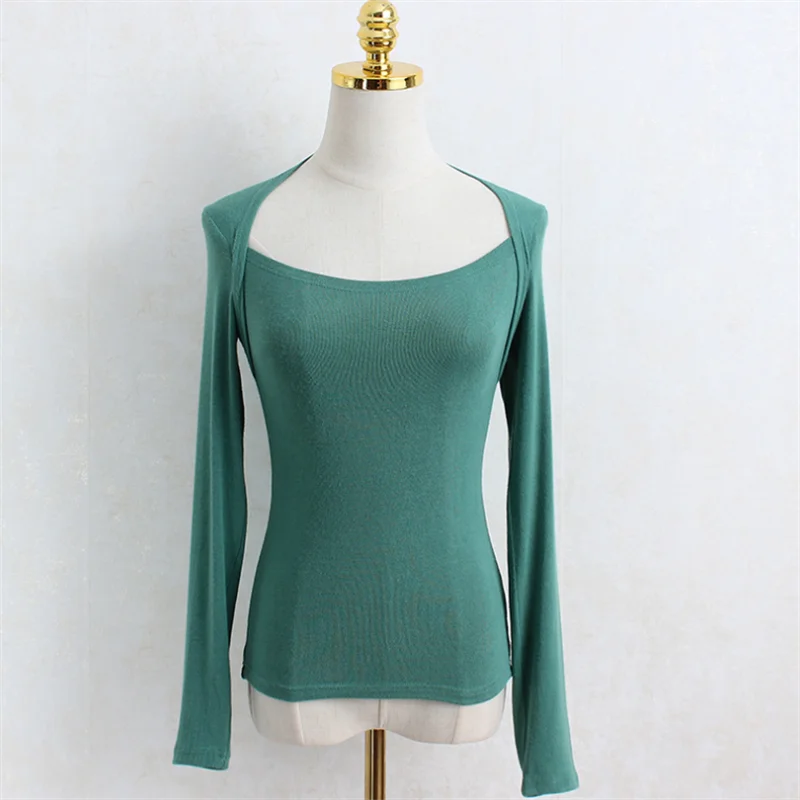 

Women Yoga Costumes Vintage Style Stage Performance Clothing Sports Practicing Soft Quality Square-neck Fitness Base Shirt