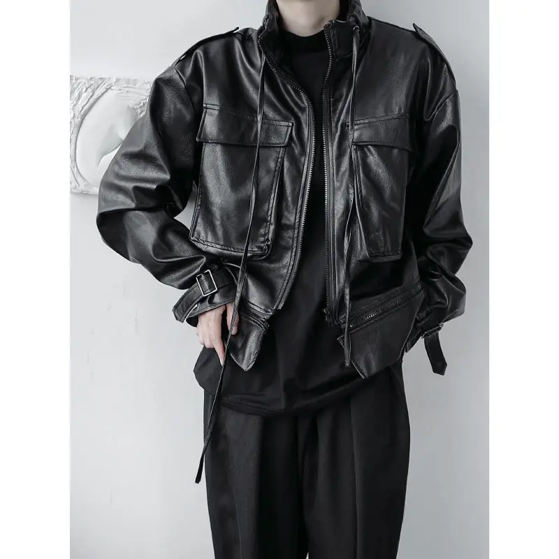 Fall Fried Street Korean Streetwear Coat Removable Hem PU Leather Jackets Niche Dark Women Zipper Motorcycle Steampunk Outwear