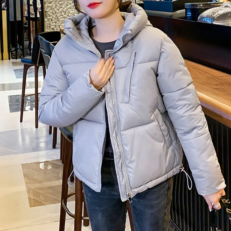 Women Winter Casual Simple Coat Short Parkas Outerwear 2023 Korean Jacket Thicken Warm Hooded Down Cotton Jacket Female Overcoat