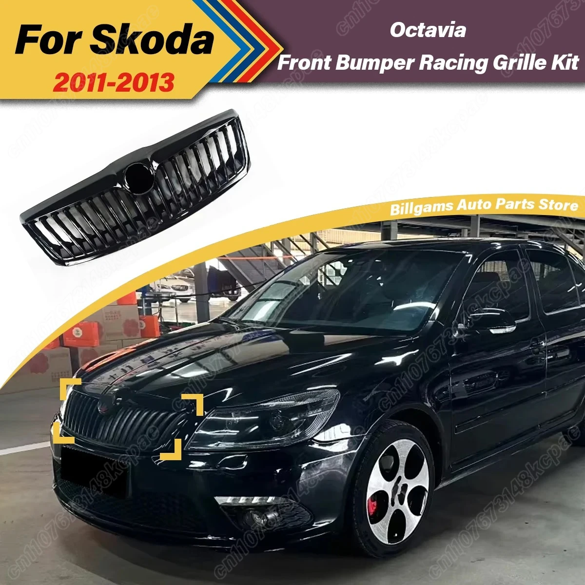 Фото Для Skoda Octavia Grill 2011 2012 2013, автомобильная передняя решетка воздухозаборника, передняя решетка рассеивания тепла, декоративные аксессуары, комплект кузова №1