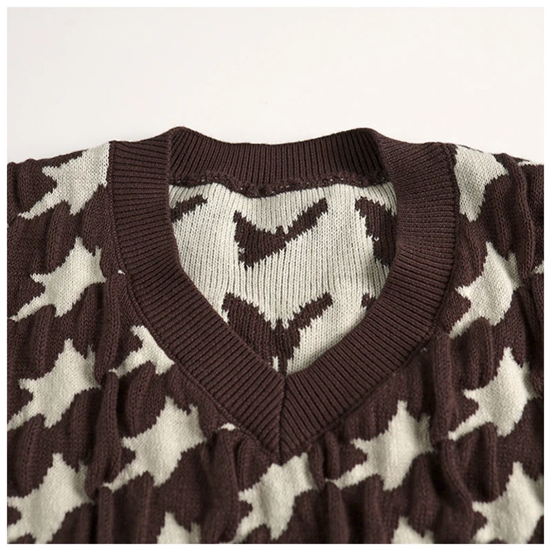 Женский Осенний Трикотажный жилет модный жаккардовый в клетку полоску для