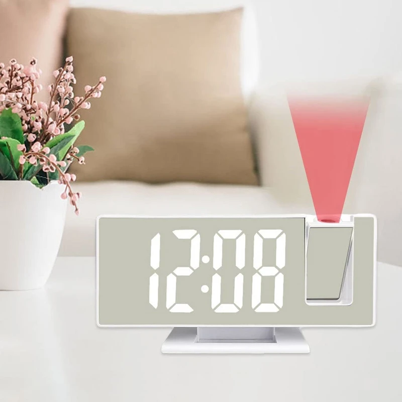 

Проекционный будильник, светодиодный зеркальный дисплей, цифровые часы с температурой, 3 уровня яркости, Повтор сигнала 5 минут для большого...