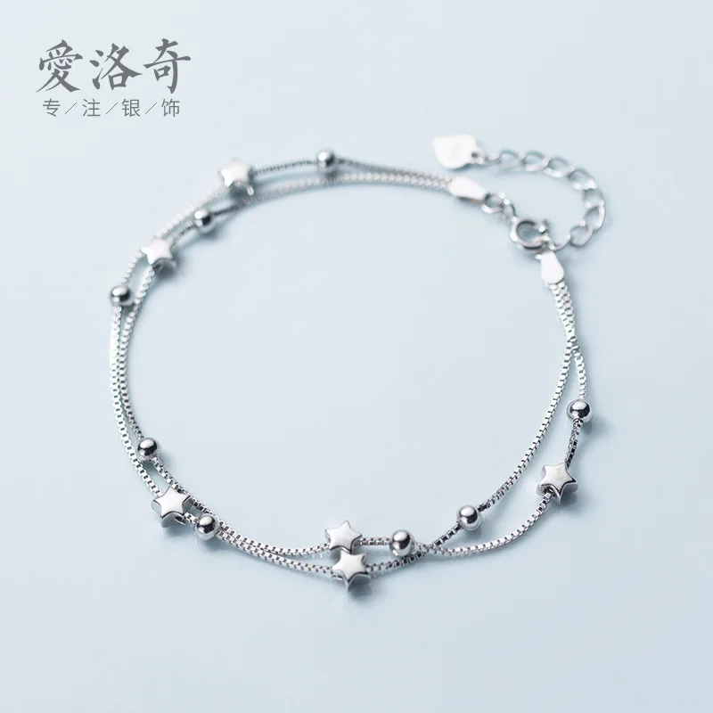 

S925Silver женский браслет в Корейском стиле Стильный Глянцевый двухслойный браслет с маленькой звездой темпераментная светильник бижутерия д...