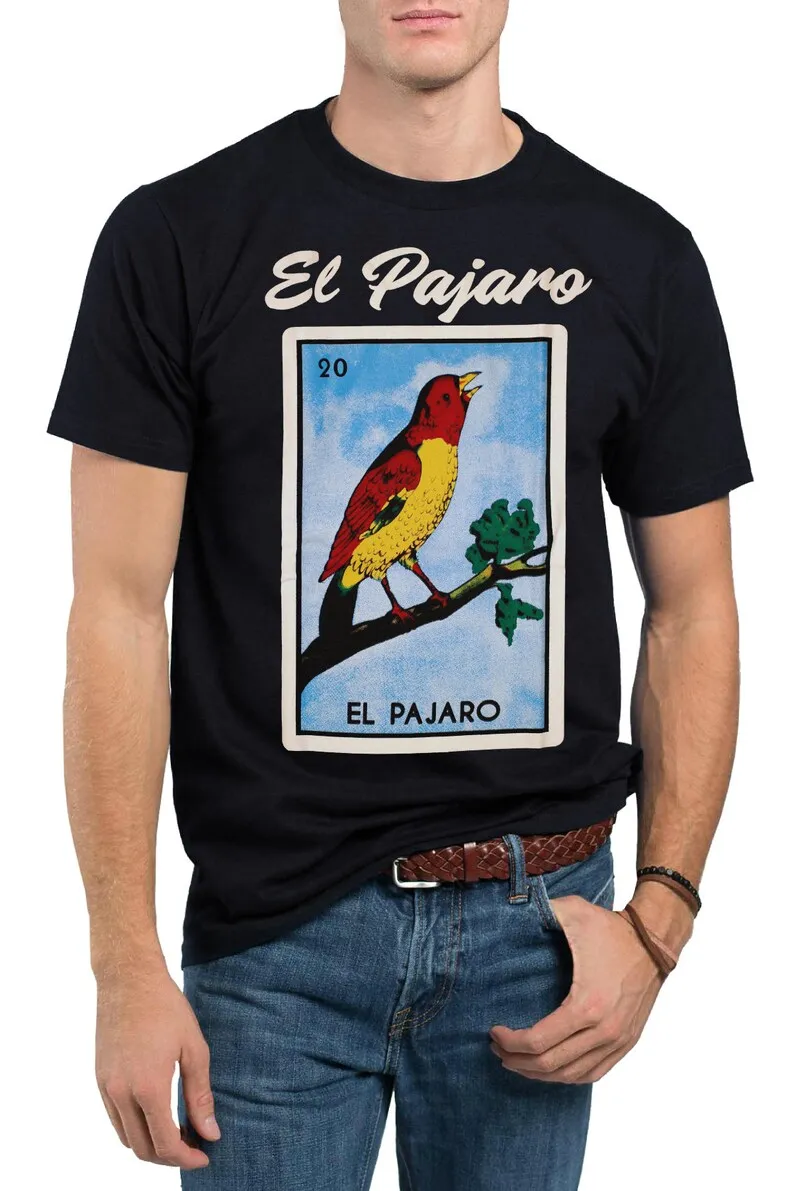El Pajaro Loteria Mexican Bingo T-Shirt Novelty Funny Family Tee Black New