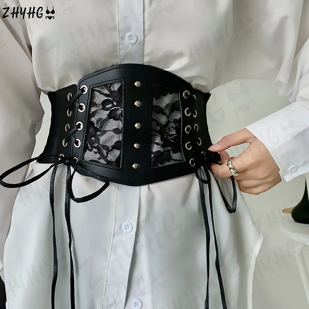 Fashion Women Wide Corset Belt Waistband PU Leather Female Elastic High Waist Bandages Girdle Belts for Coat Feminin Corset