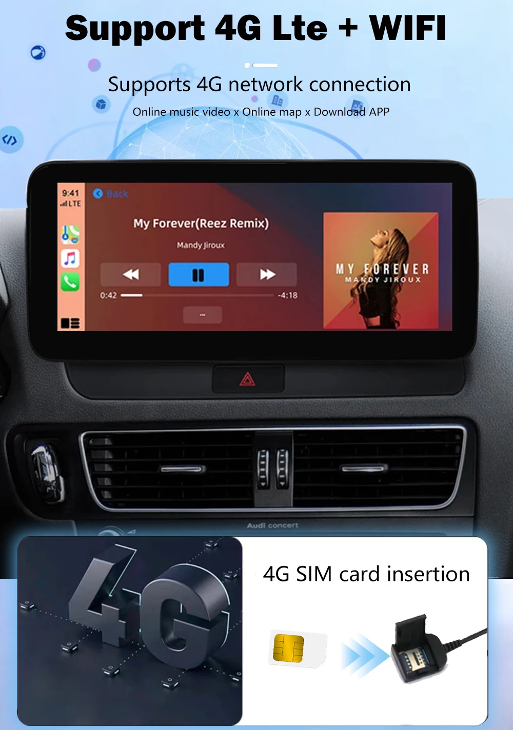 Беспроводная автомобильная стереосистема Carplay Android Auto мультимедиа 8 ядер для Audi Q5