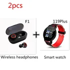 Недорогая беспроводная Bluetooth-гарнитура 2 в 1 с умными часами, фитнес-монитор, браслет TWS, гарнитура, сенсорные наушники-вкладыши