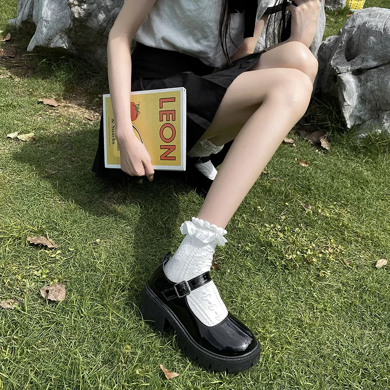 Fashion Leather Shoes Women's 2022 New White Mary Jane Shoes Women Pumps Thick-soled Thick-heeled High-heeled Zapatos De Mujer