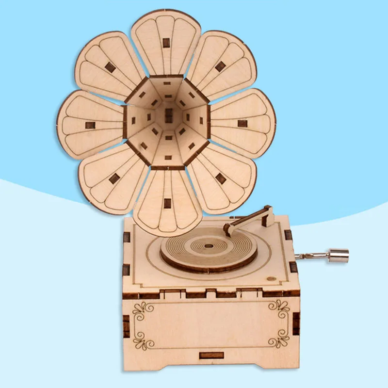 

DIY Hand Crank Music Box Model 3D Wooden Puzzle Toy Self Assembly Wood Craft Kits Home Decoration For Kids
