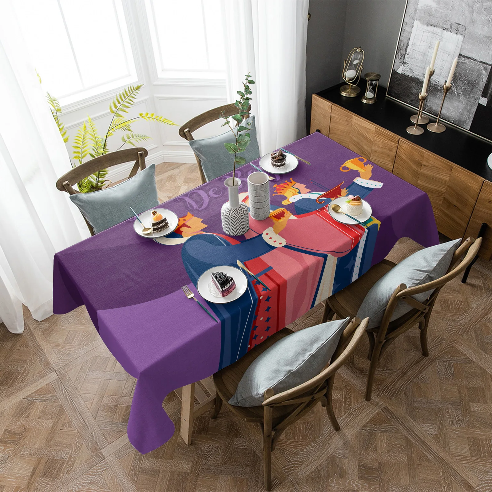 

Three Kings Day Purple Background Printed Restaurant Tablecloth Home Decor Party Table Cloth Ramadan Islamic Muslim Table Cover