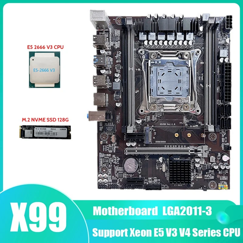 

Материнская плата X99, материнская плата для компьютера, поддерживает Память DDR4 ECC с процессором E5 2666 V3 + M.2 NVME SSD 128G