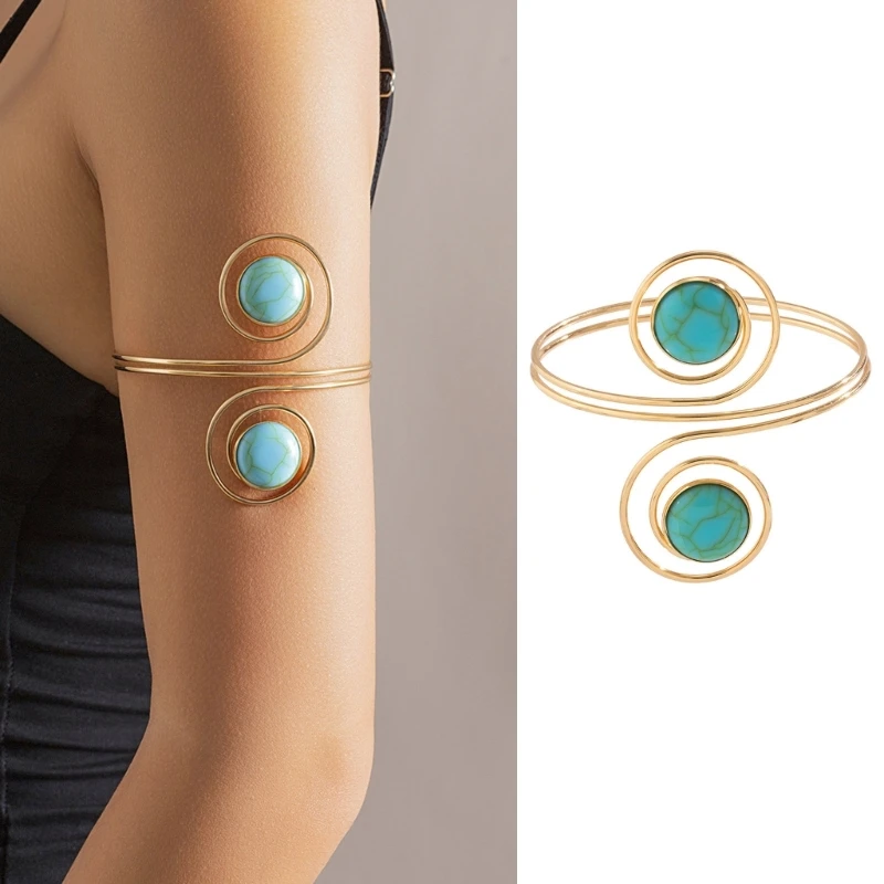 

L93F Arm Cuff Turquoises Delicate Golden Armlet Armband Bohemia Bangle Golden