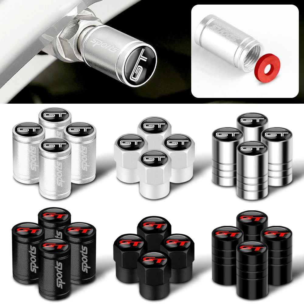 

4pcs Car GT Badge Metal Wheel Tire Valve Cap Cover Auto Accessories For Seat Hyundai Volvo Renault Subaru Ford Toyota Alfa Romeo