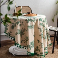 round 150cm table cloth restaurant cotton linen green pine tree printed tablecloth dustproof table cover home decoration ins