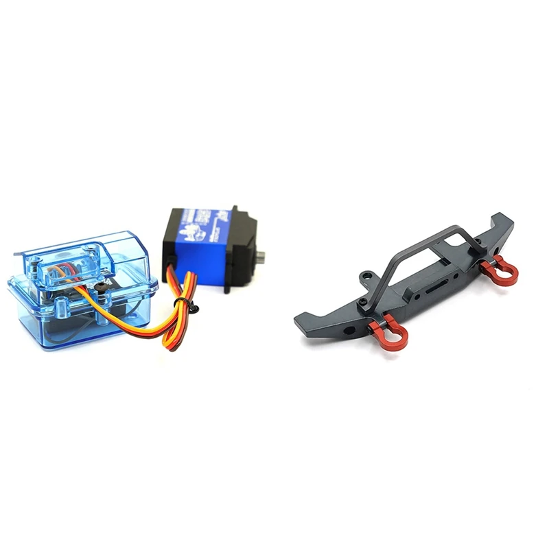 

2 Pcs RC Car Part: 1 Pcs Blue Plastic Waterproof Receiver Receiving Box & 1 Pcs Metal Front Bumper Titanium