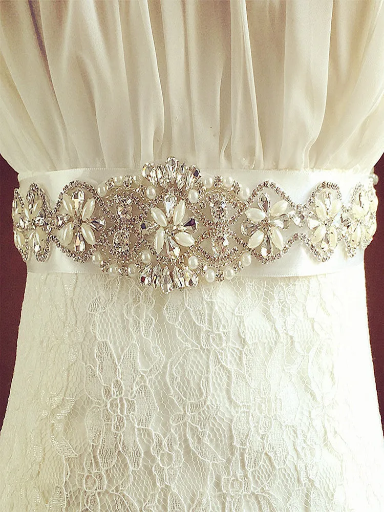 

Bridal Crystals Pearls Rhinestone Bridal Wedding Dress Sash Belt for Bride