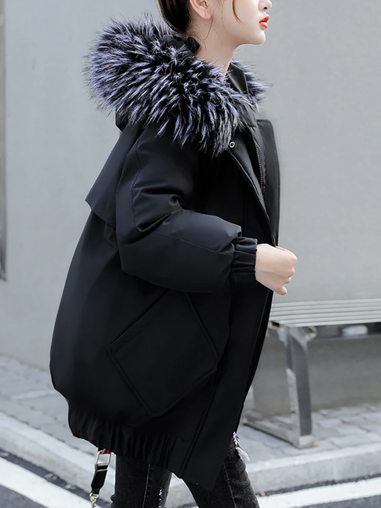 AZYT Winter Hooded Big Fur Collar Parkas Women Thicken Warm 3XL Down Cotton Coats Women Solid Color Windproof Winter Jacket 2022