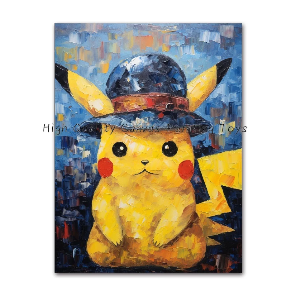 Покемон Ван Гог стиль акварель Аниме фигурки Пикачу портрет живопись плакаты